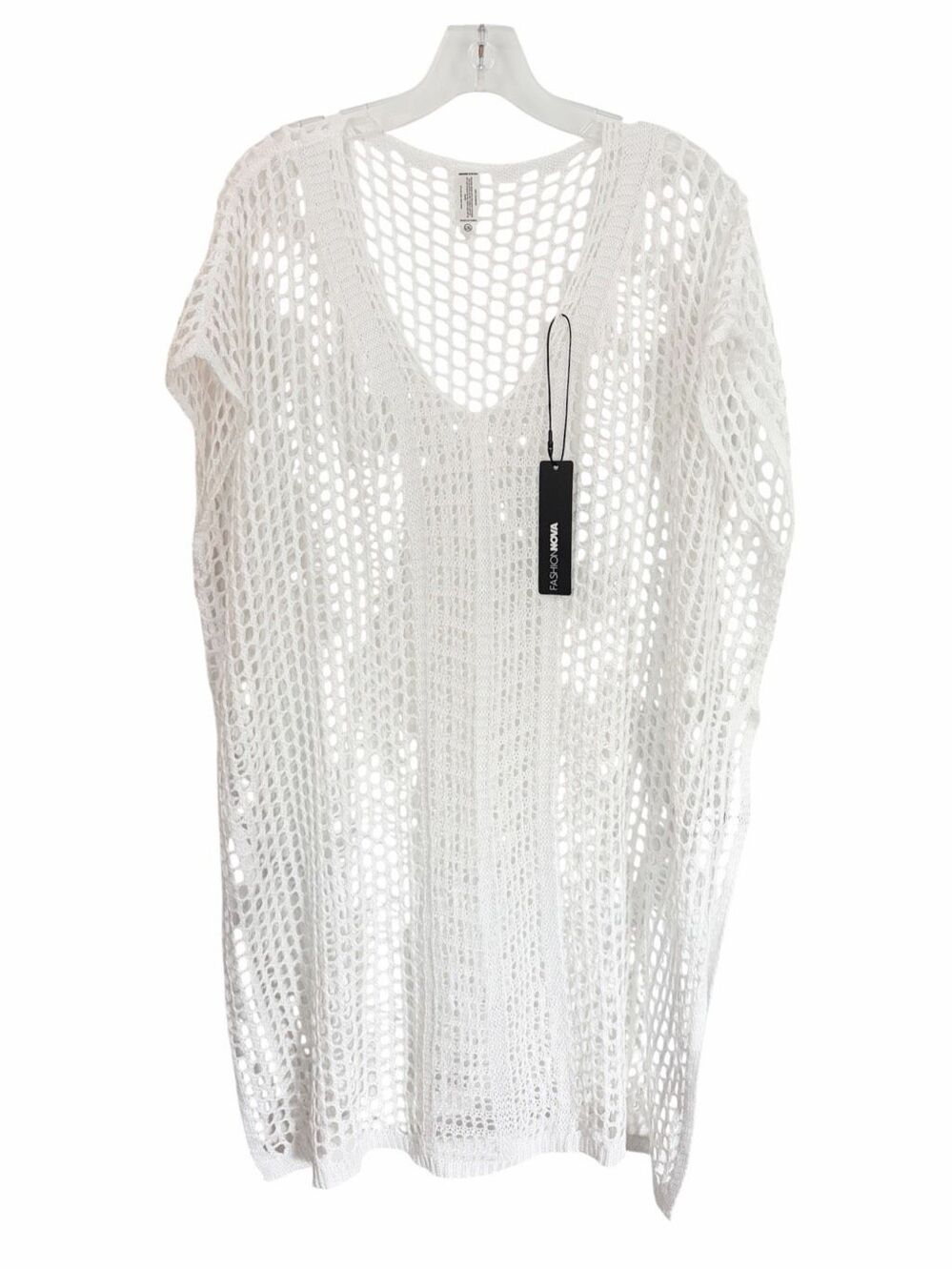 Fashion Nova White Open holes Crochet V Neck Sleeveless Cover Up Sz XL